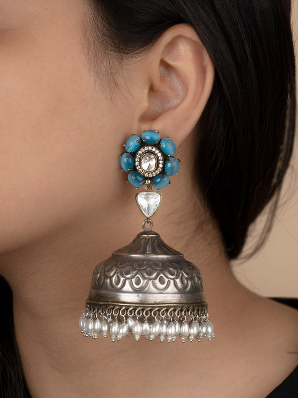 EK-SFEAR250BL - Silver Plated Blue Tribal Earrings