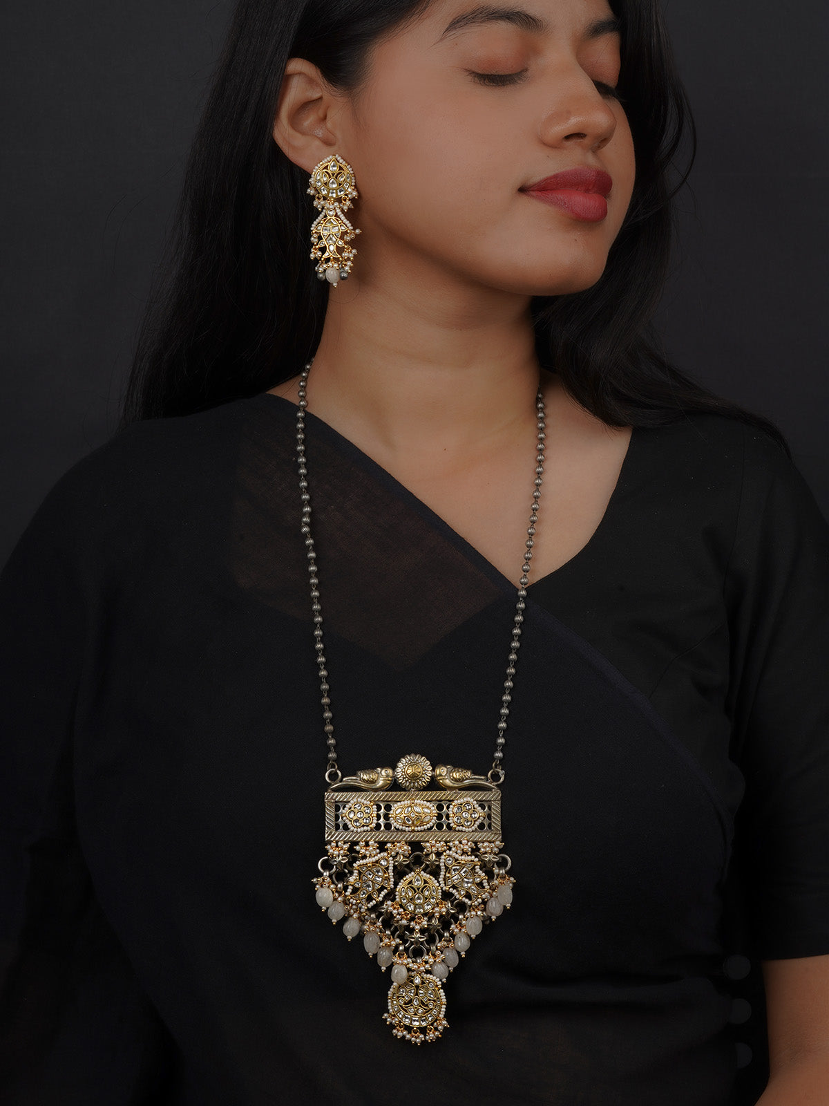 Grey Color Silver Plated Tribal Necklace - EK-SFNECK238 main image 1