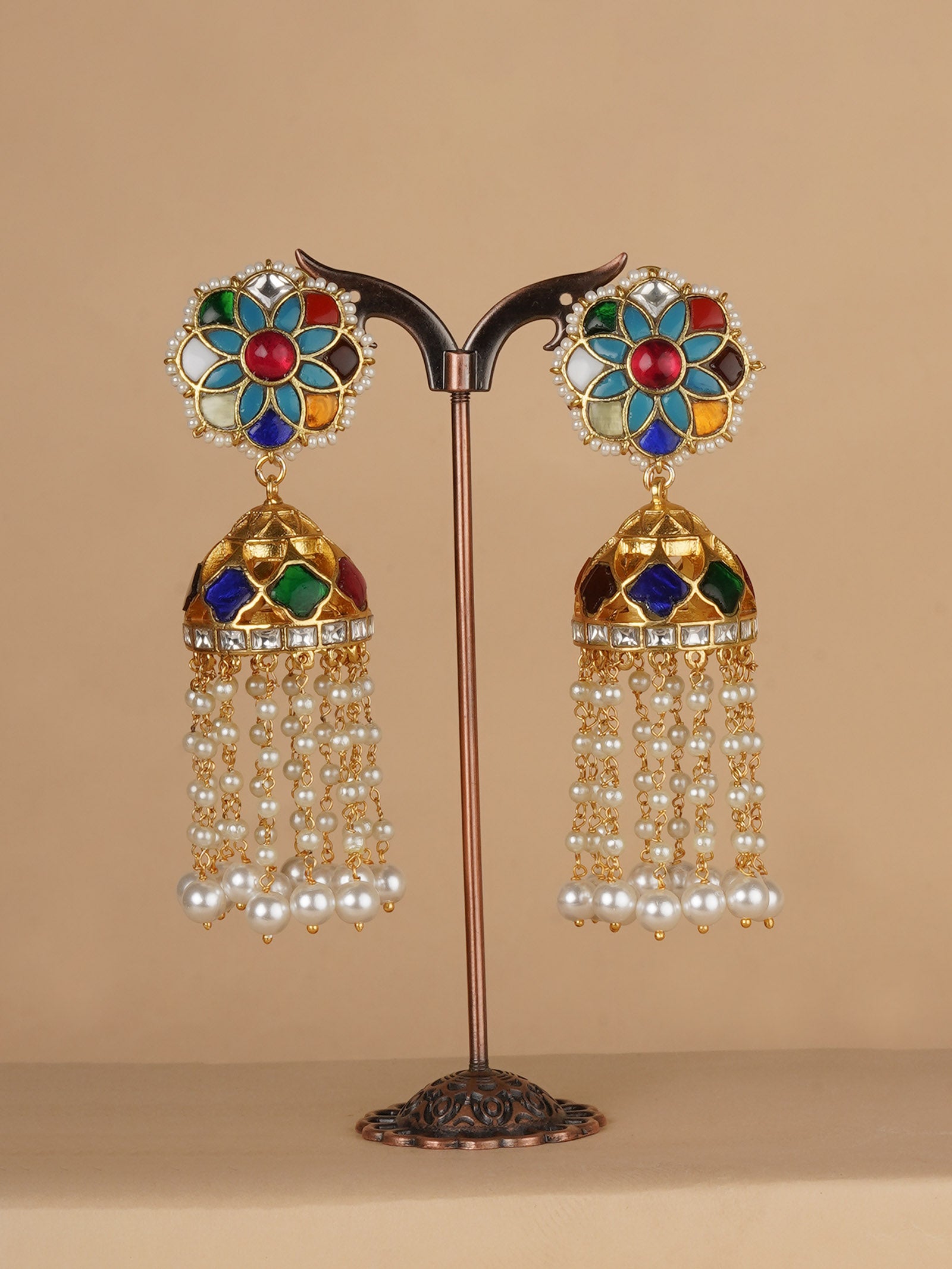 White Color Gold Plated Jadau Kundan Earrings - ME1308 main image 0