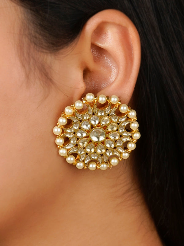 ME921Y - White Color Gold plated Jadau Kundan Earrings