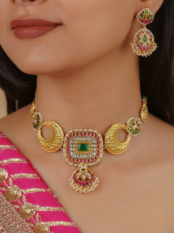 MR-S684MA - Multicolor Gold Plated Mishr Necklace Set