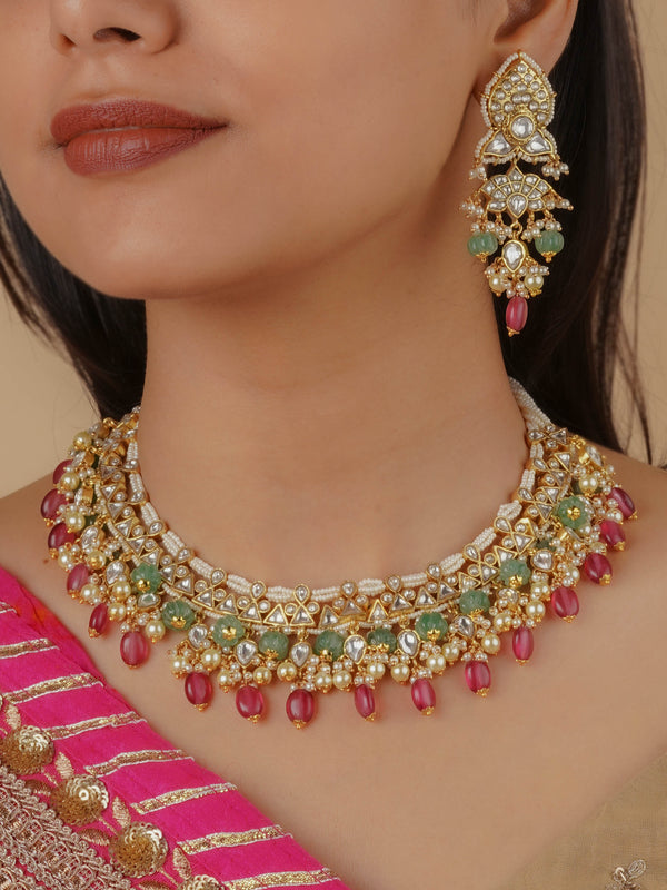 MS2101 - Multicolor Gold Plated Jadau Kundan Necklace Set