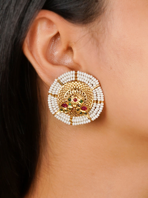 TMPEAR635 - Multicolor Gold Plated Temple Earrings