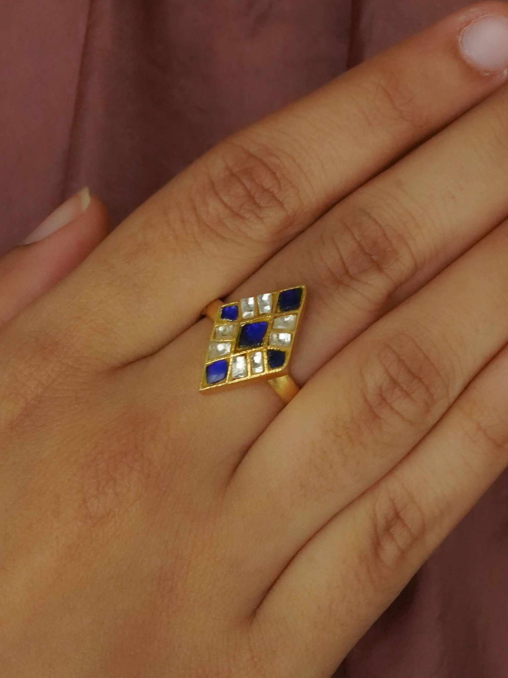 TR-RNG47WB  - Blue Color Gold Plated Tver Ring