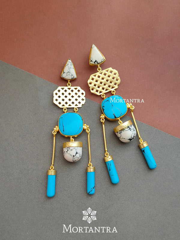CSTEAR204 - Firoza Color Gold Plated Costume Earrings