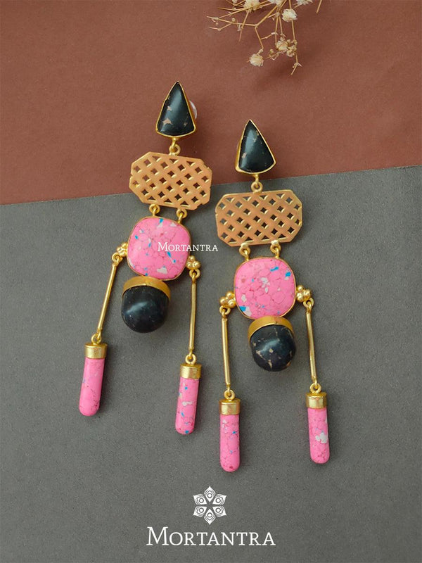CSTEAR206 - Baby Pink Color Gold Plated Costume Earrings