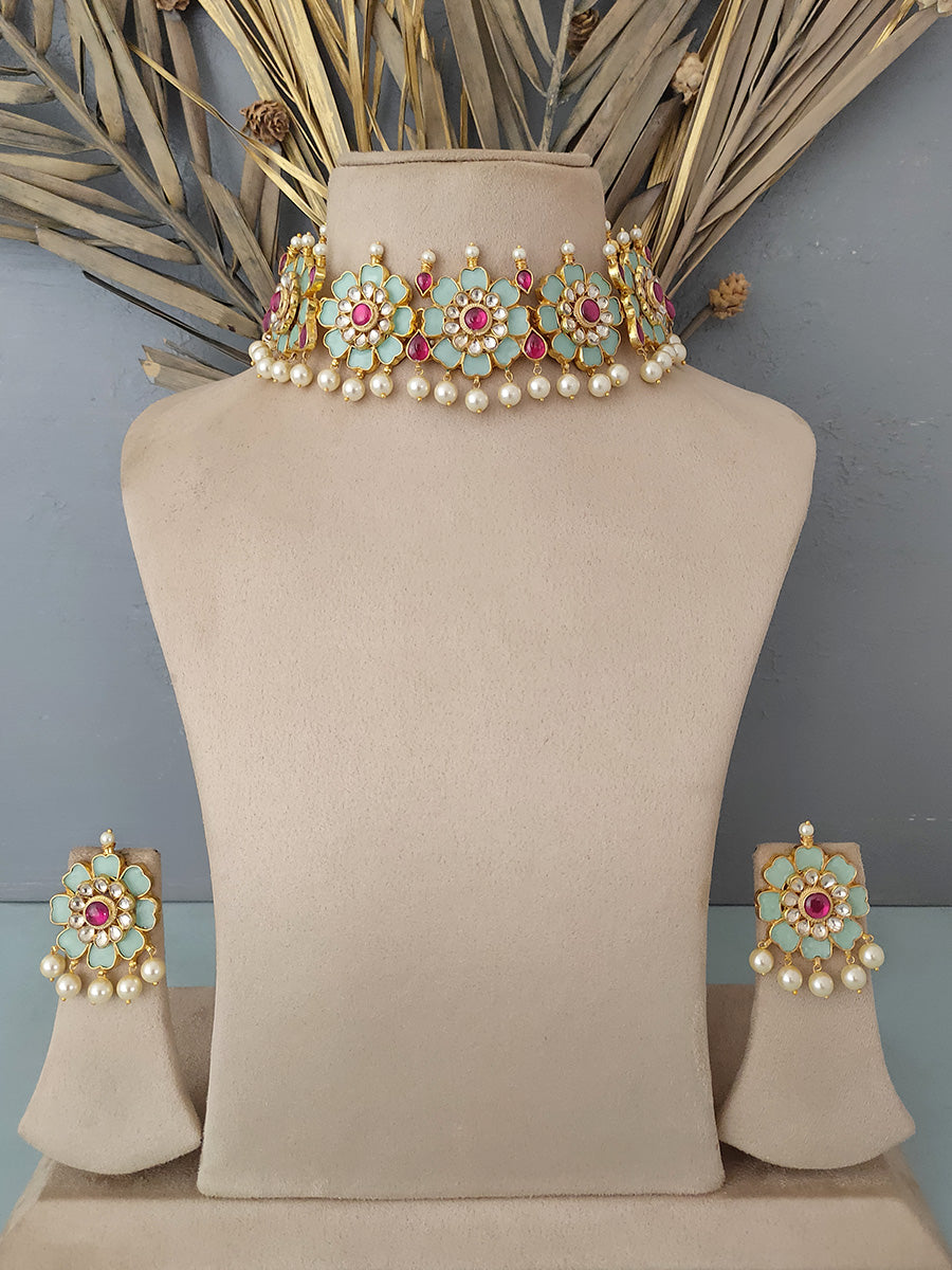 MS1279PS - Multicolor Jadau Kundan Choker Necklace Sets
