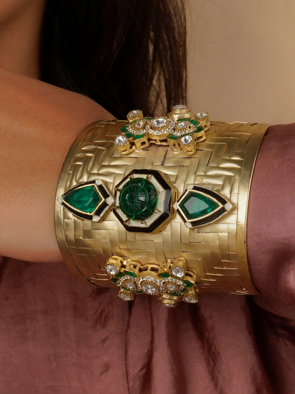 CC-BRAC1GR - Green Color Gold Plated Contemporary Bangles