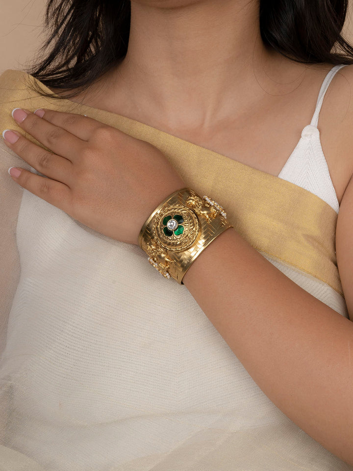 CC-BRAC5GR - Green Color Gold Plated Mishr Bracelet