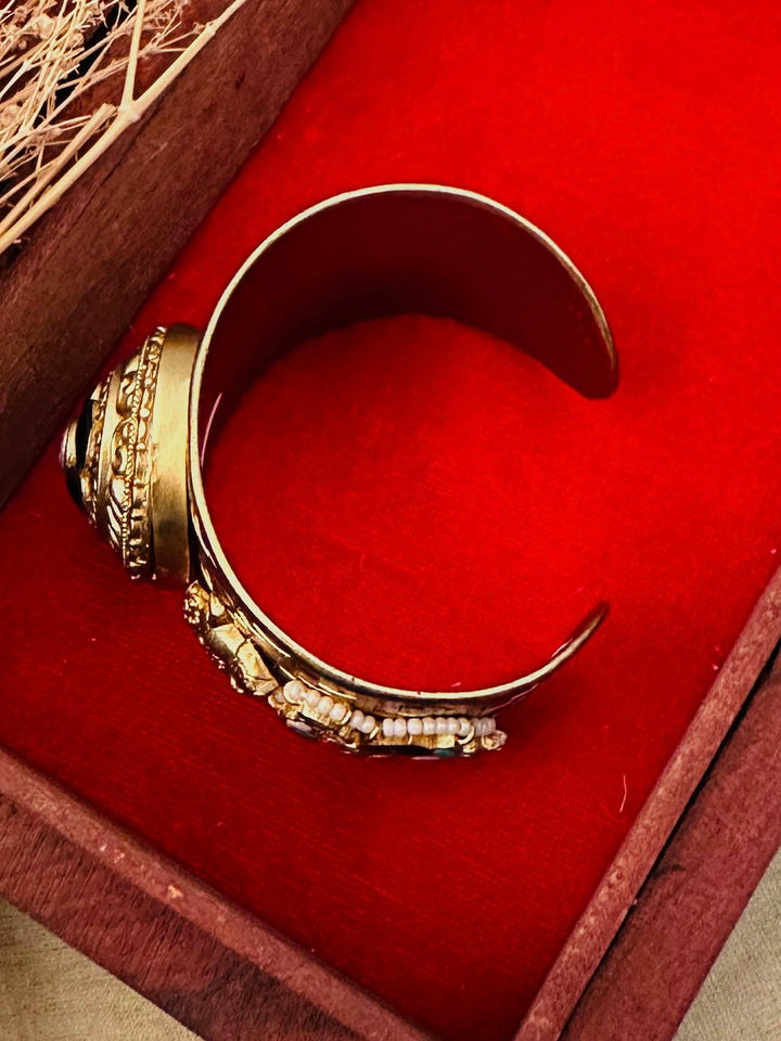 CC-BRAC5GR - Green Color Gold Plated Mishr Bracelet