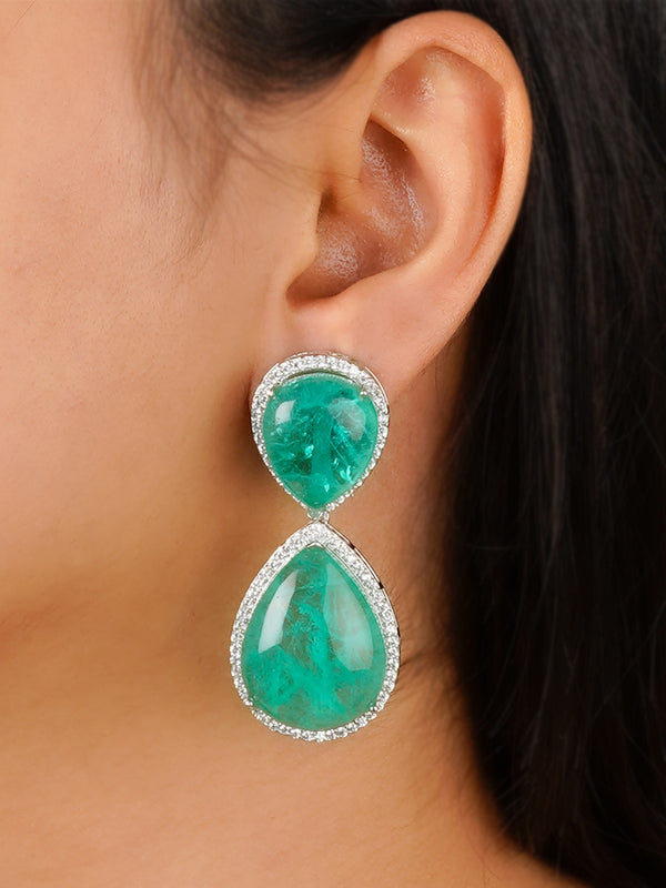 CC-EAR10GR - Green Color Silver Plated Contemporary Earrings