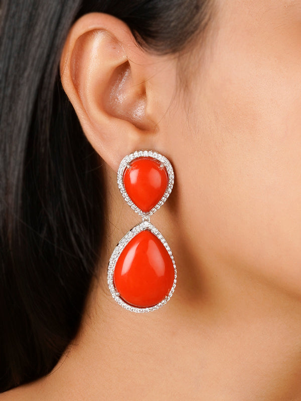 CC-EAR10OR - Orange Color Silver Plated Contemporary Earrings