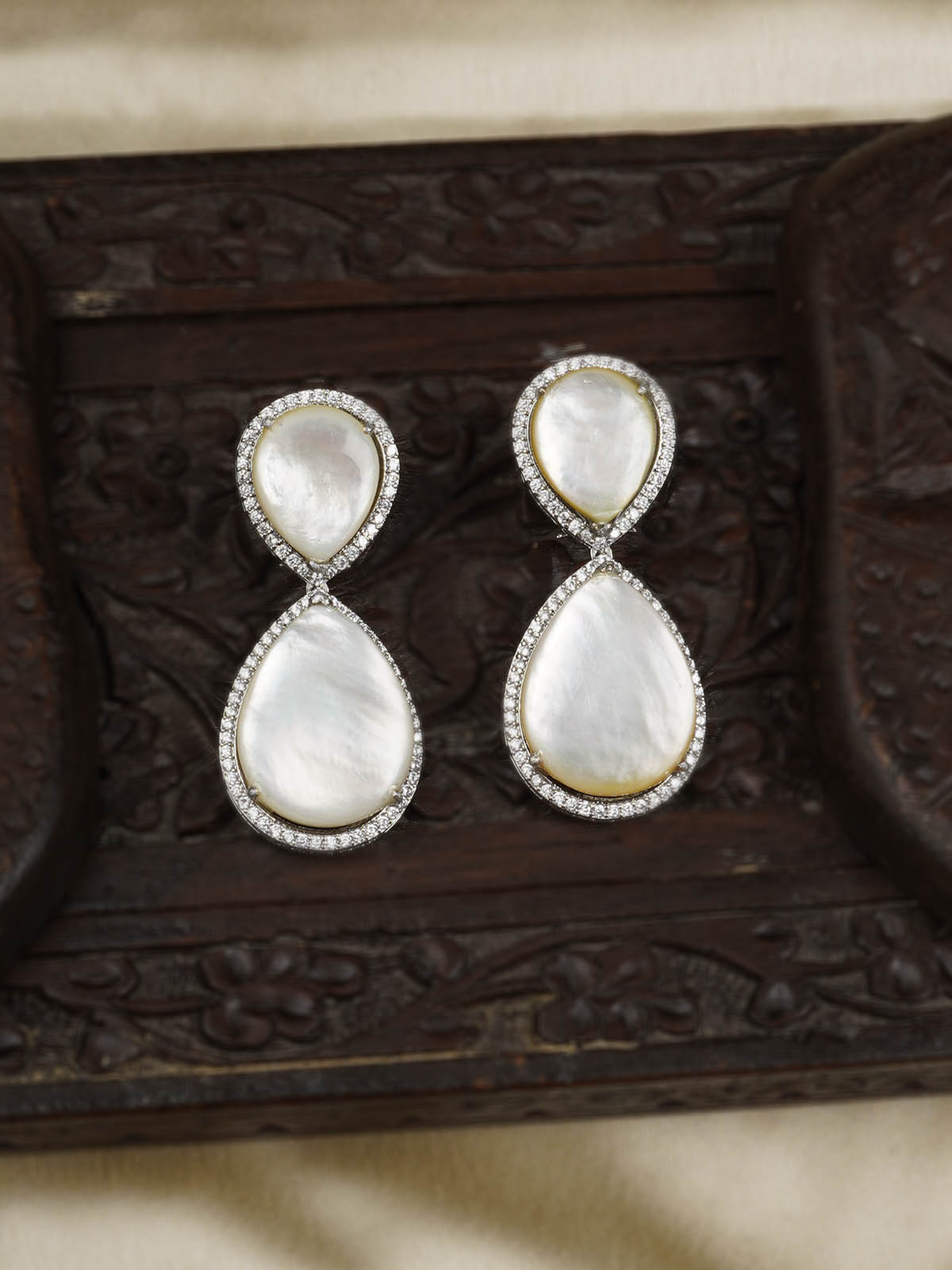 CC-EAR10 - White Color Silver Plated Contemporary Earrings