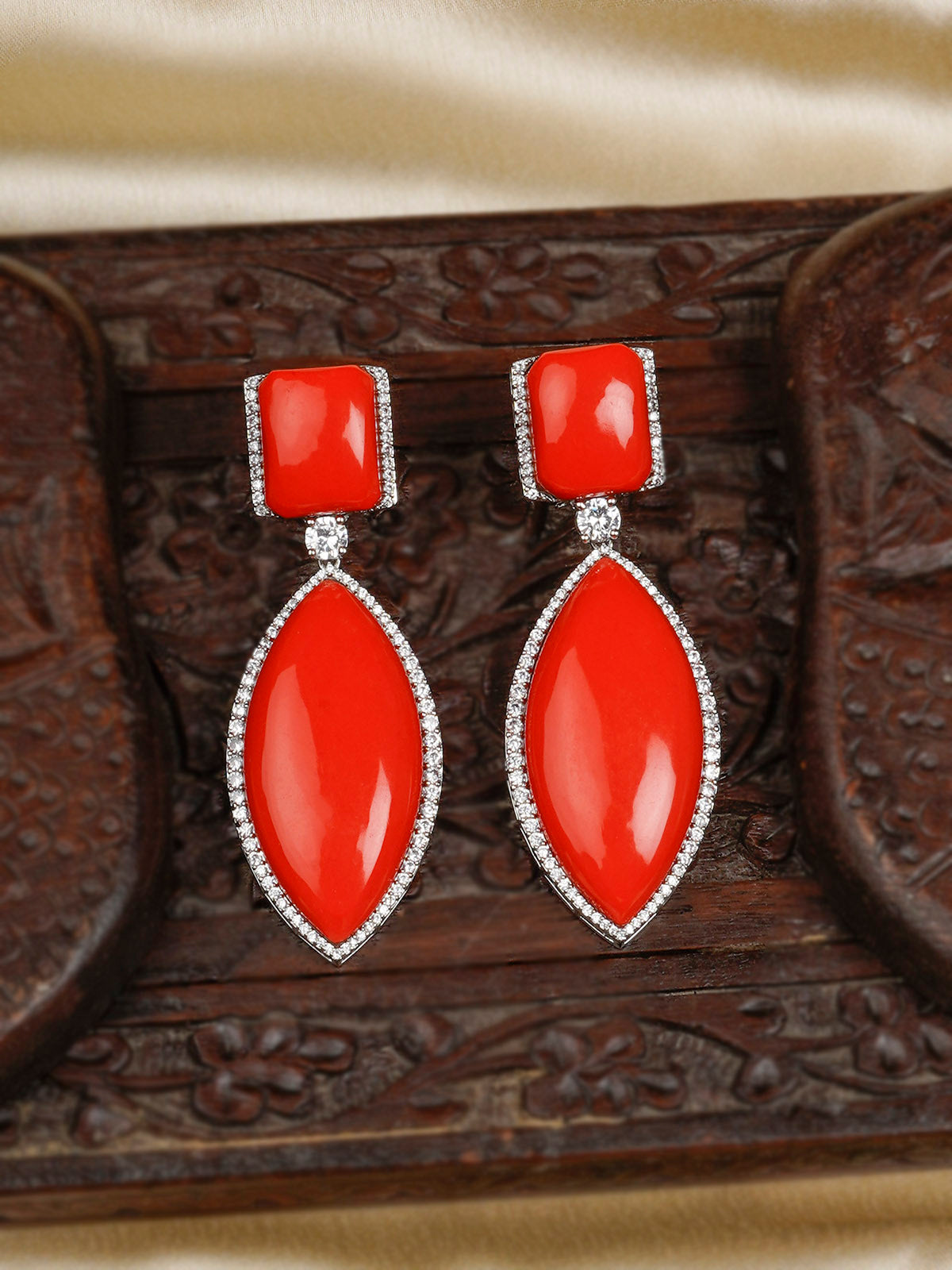 CC-EAR11OR - Orange Color Silver Plated Contemporary Earrings
