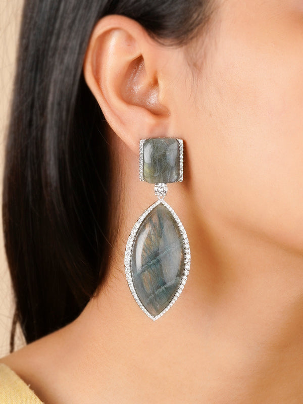 CC-EAR11A - Fluorite Color Silver Plated Contemporary Earrings