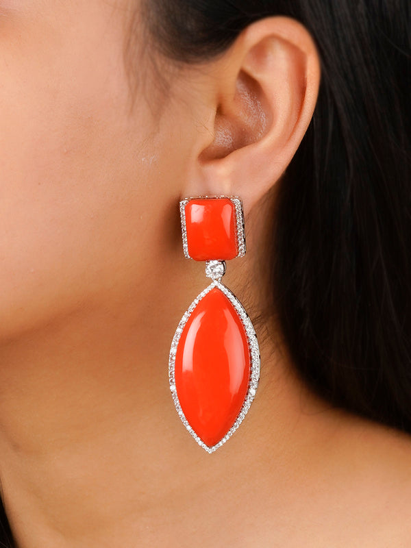 CC-EAR11OR - Orange Color Silver Plated Contemporary Costume Earrings