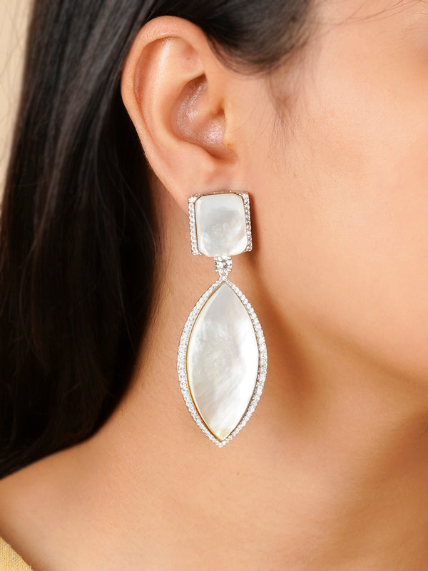 CC-EAR11 - White Color Silver Plated Contemporary Earrings