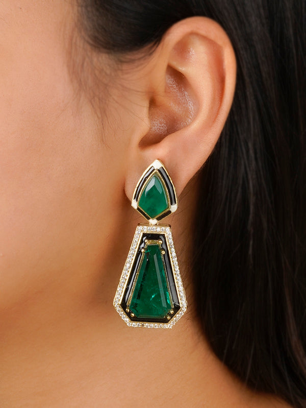 CC-EAR14GR - Green Color Gold Plated Contemporary Earrings