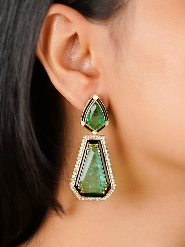 CC-EAR14MT - Green Color Gold Plated Contemporary Earrings