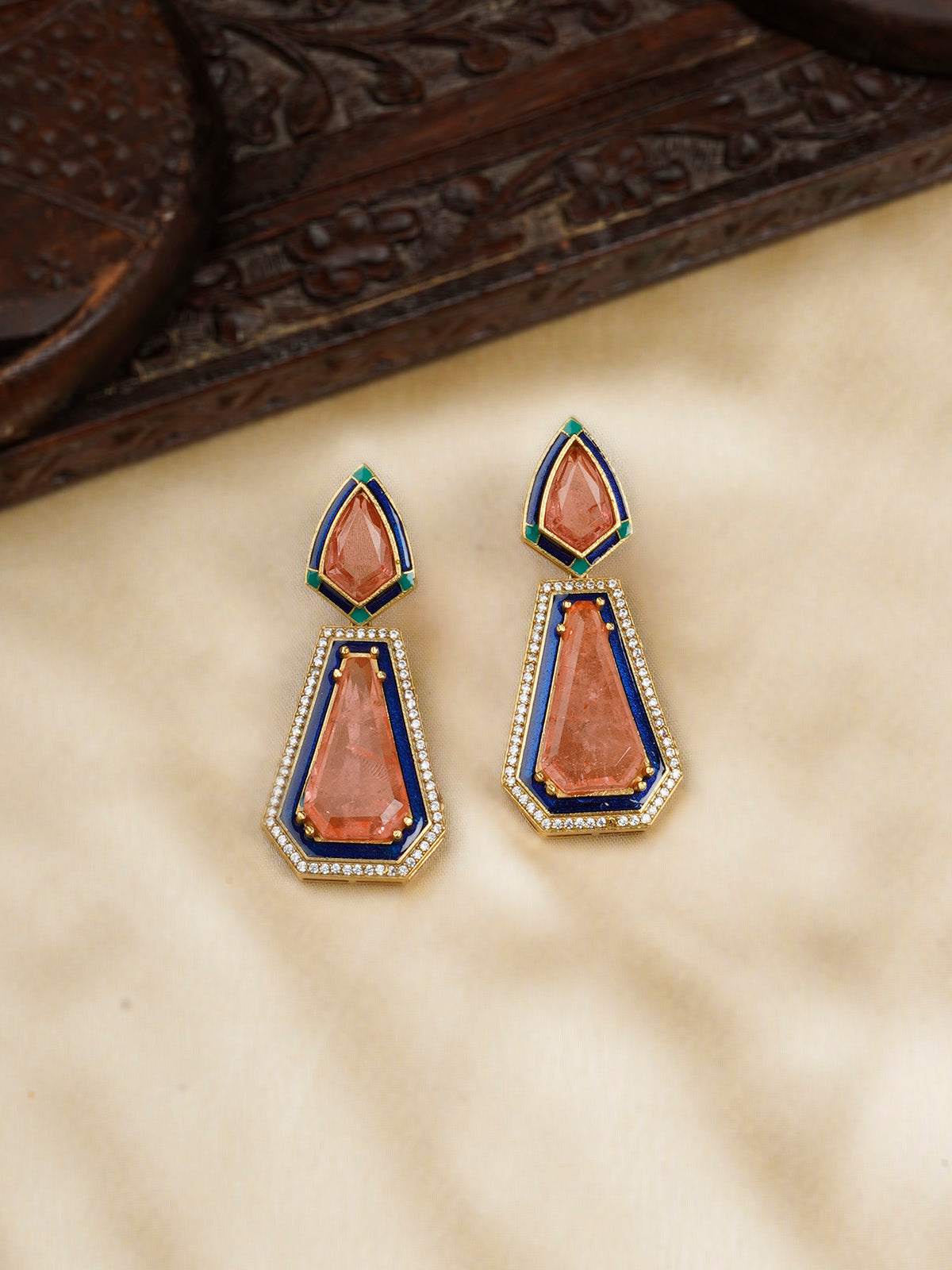 CC-EAR14OR - Orange Color Gold Plated Contemporary Earrings