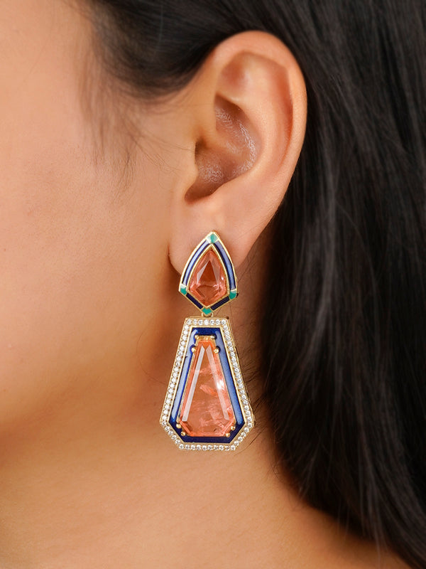 CC-EAR14OR - Orange Color Gold Plated Contemporary Earrings