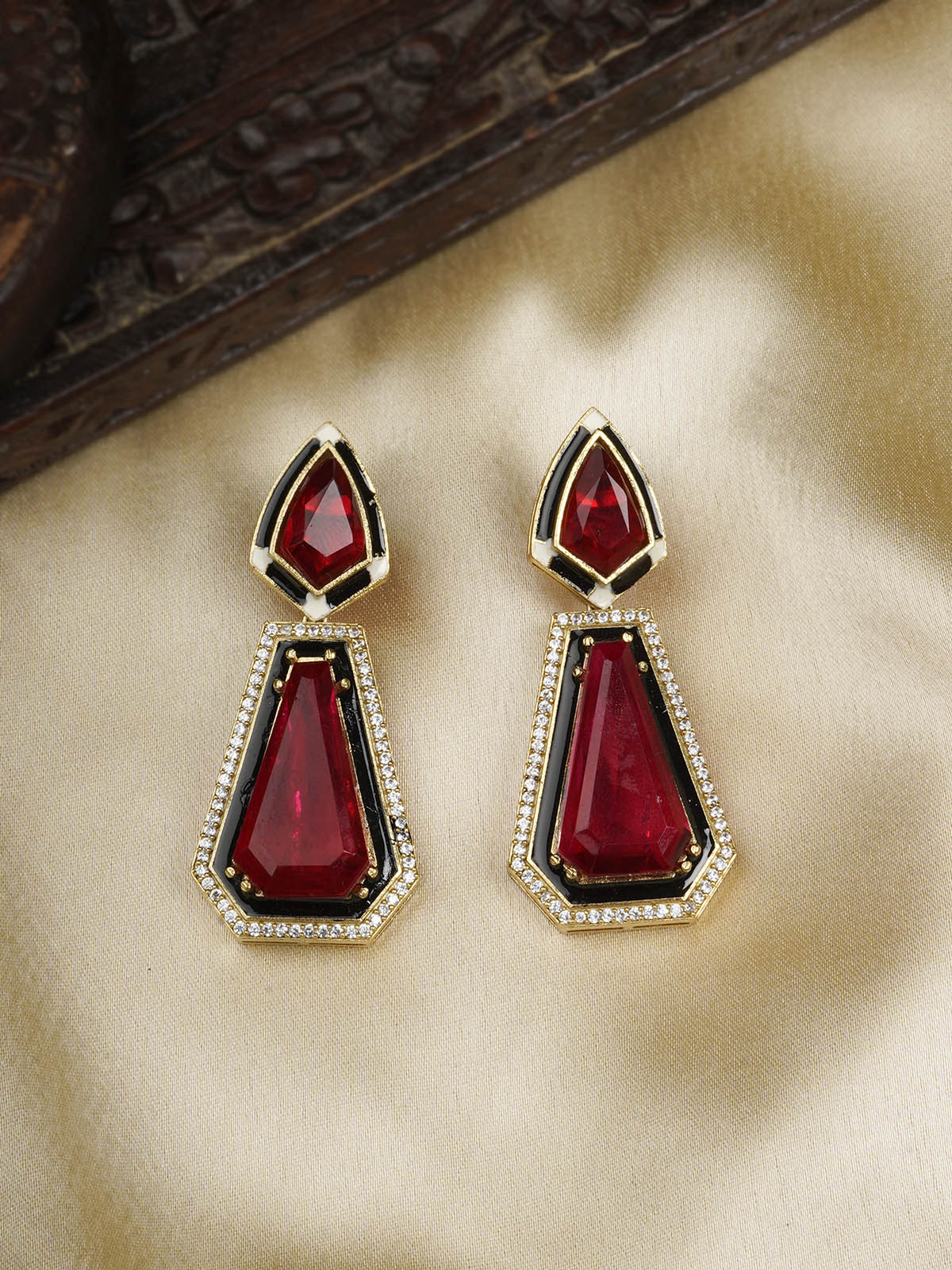CC-EAR14RA - Red Color Gold Plated Contemporary Earrings