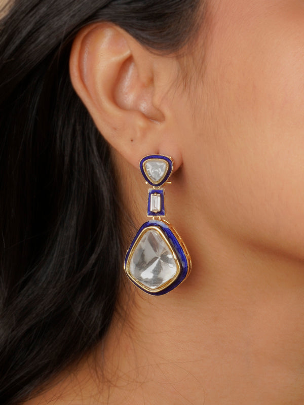 CC-EAR16BL - Blue Color Gold Plated Contemporary Earrings