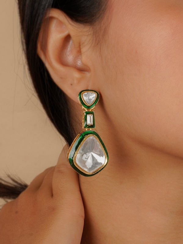CC-EAR16 - Green Color Gold Plated Contemporary Earrings