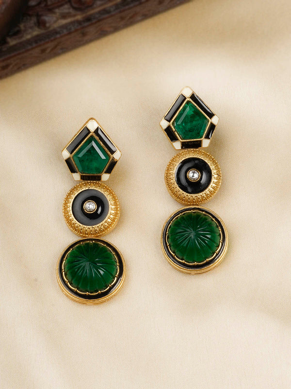 CC-EAR1GR - Green Color Gold Plated Contemporary Costume Earrings
