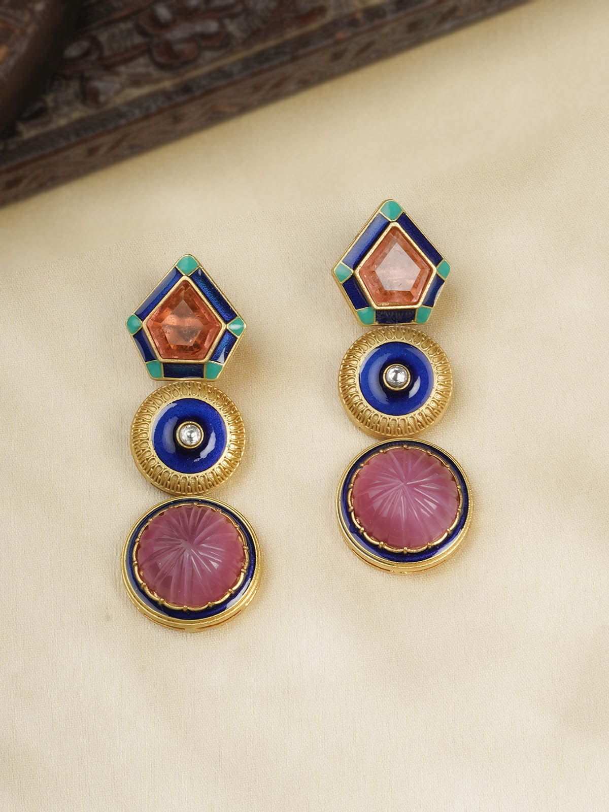 CC-EAR1P - Multicolor Gold Plated Contemporary Earrings