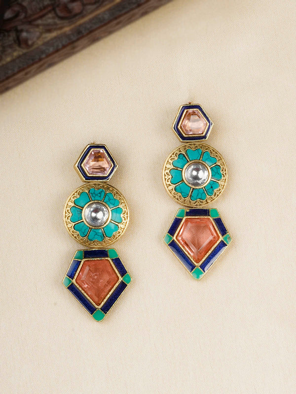 CC-EAR2FP - Multicolor Gold Plated Contemporary Earrings
