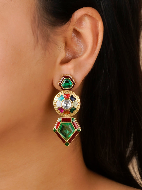 CC-EAR2NA - Navratna Gold Plated Contemporary Earrings