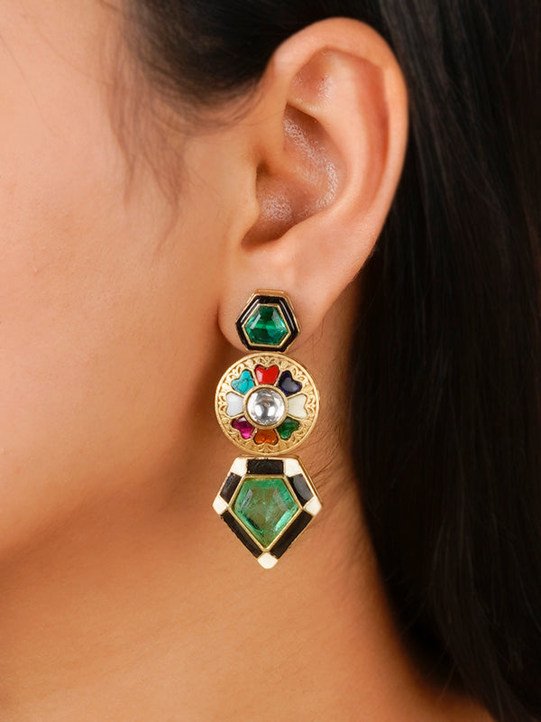CC-EAR2N - Navratna Gold Plated Contemporary Earrings