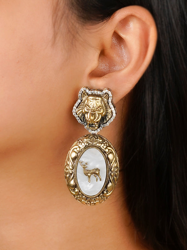 CC-EAR4 - White Color Gold Plated Contemporary Earrings