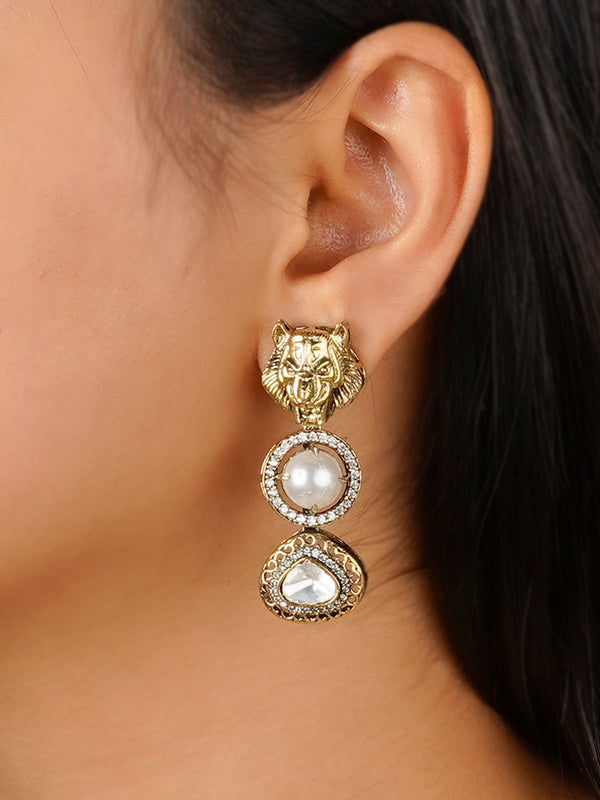 CC-EAR5 - White Color Gold Plated Contemporary Earrings