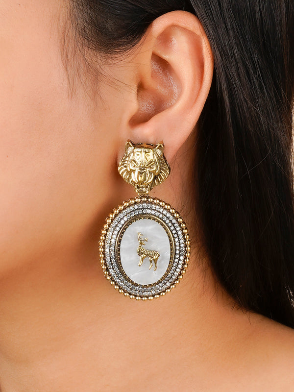 CC-EAR6 - White Color Gold Plated Contemporary Earrings
