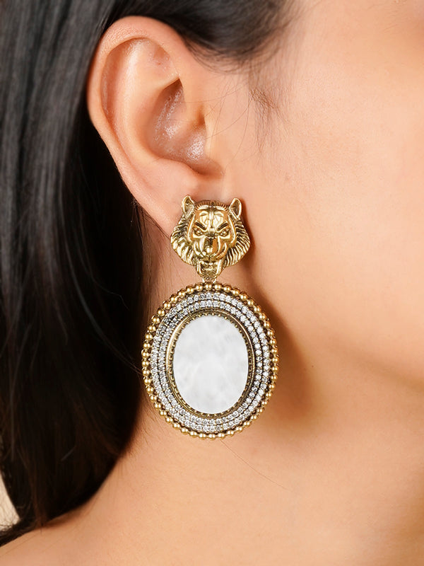 CC-EAR7 - White Color Gold Plated Contemporary Earrings