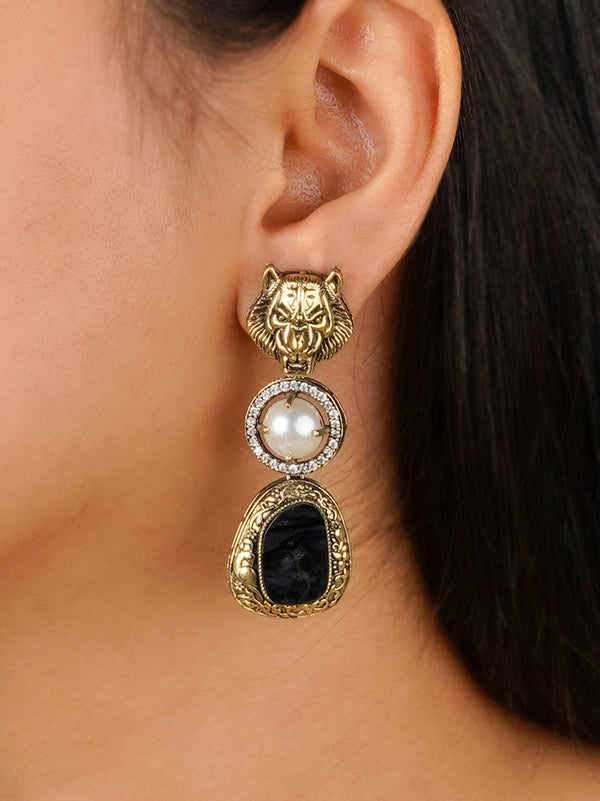 CC-EAR8BK - Black Color Gold Plated Contemporary Earrings