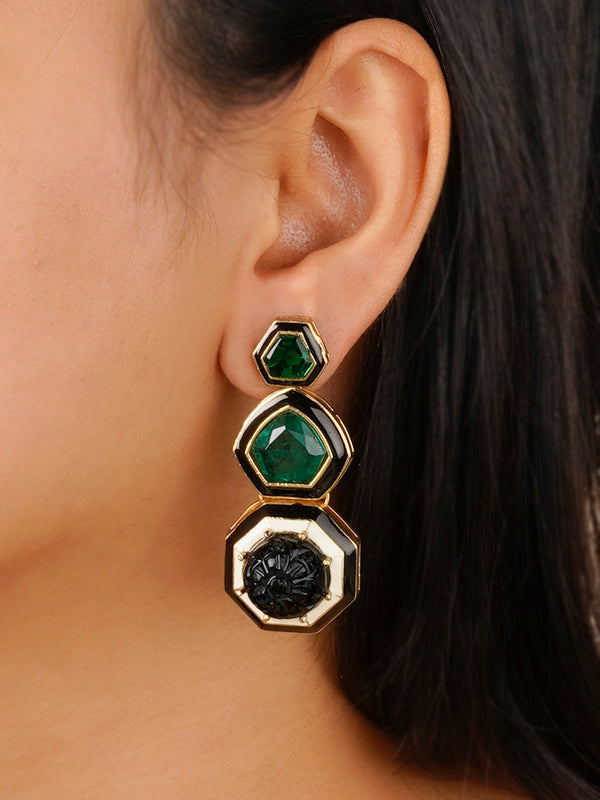 CC-EAR9GR - Green Color Gold Plated Contemporary Earrings