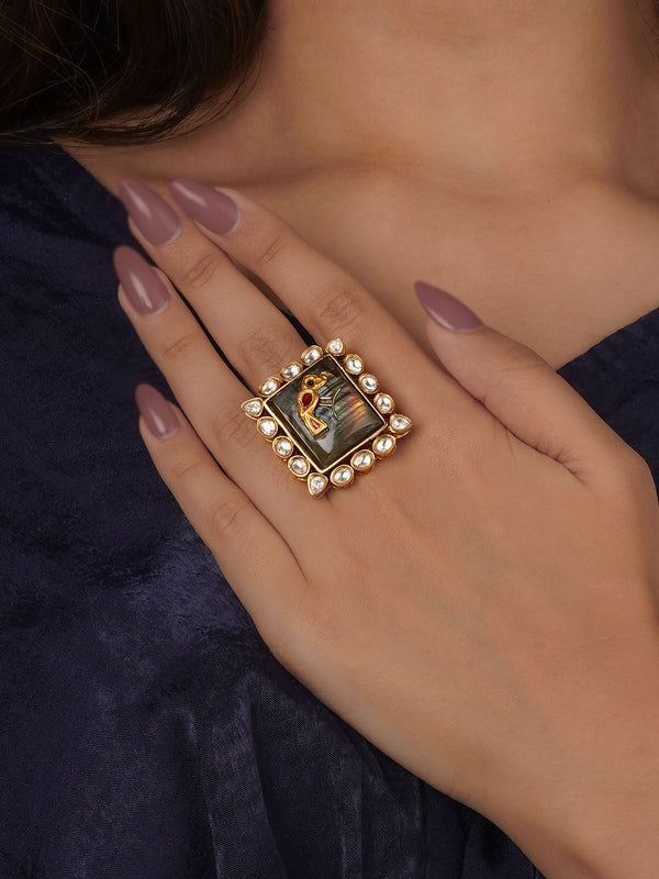 Grey Color Gold Plated Contemporary Ring - CC-RNG15A