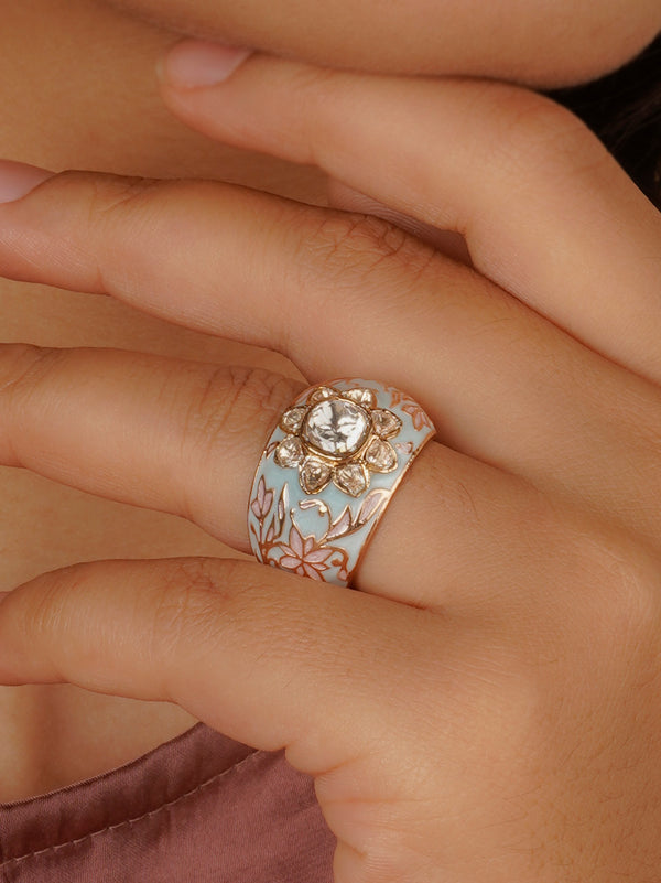 CC-RNG1A - White Color Gold Plated Contemporary Ring