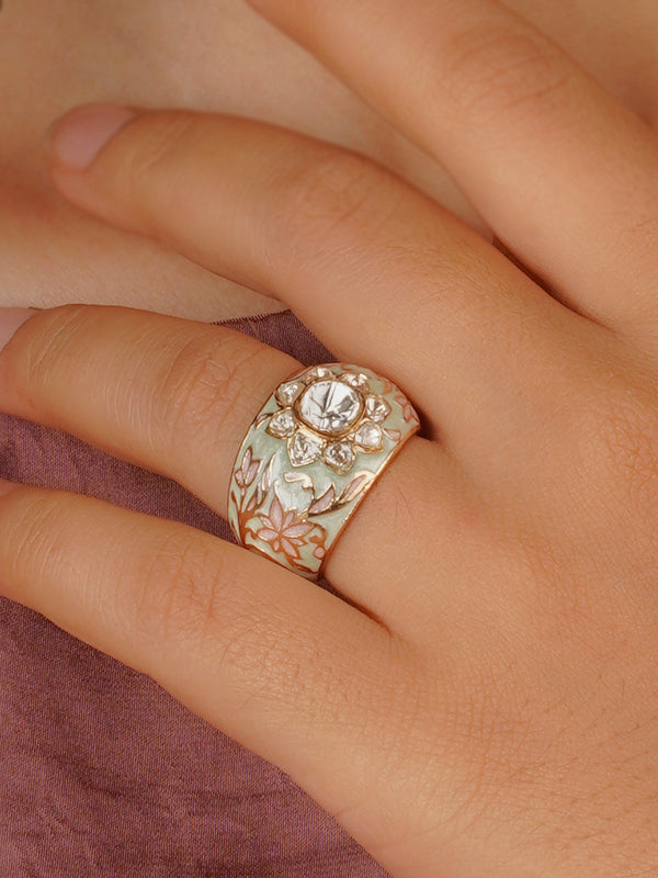 CC-RNG1 - White Color Gold Plated Contemporary Ring