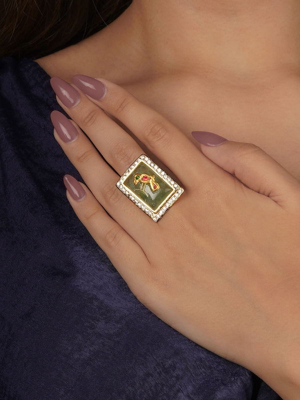 Green Color Gold Plated Contemporary Ring - CC-RNG20