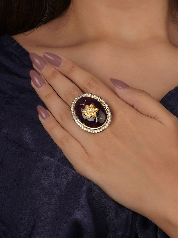 Purple Color Gold Plated Contemporary Ring - CC-RNG24