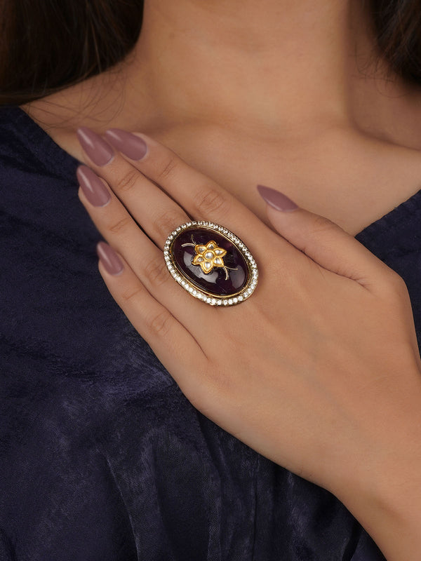 Purple Color Gold Plated Contemporary Ring - CC-RNG24