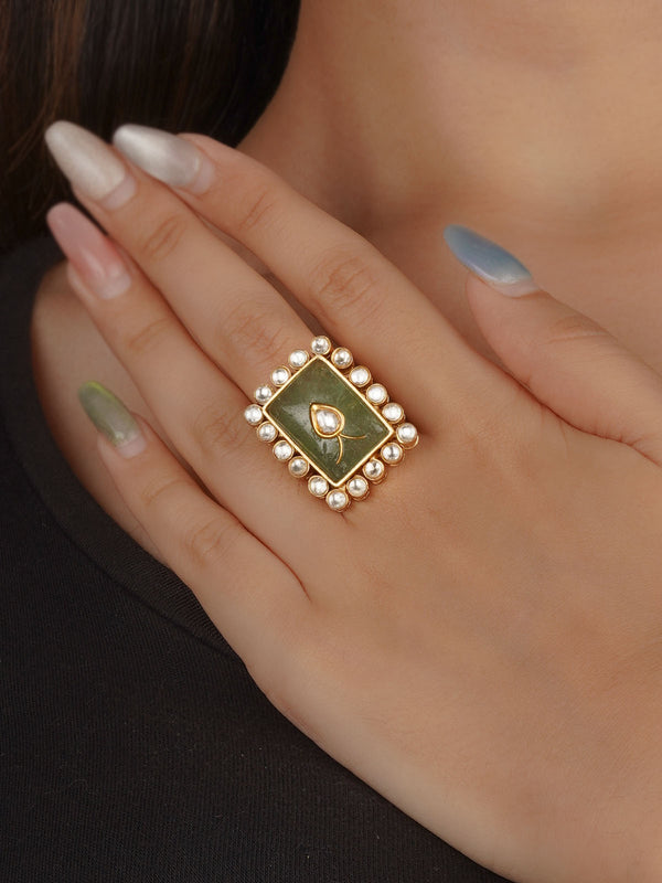 Green Color Gold Plated Contemporary Ring - CC-RNG36