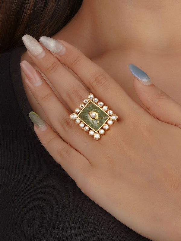 Green Color Gold Plated Contemporary Ring - CC-RNG38