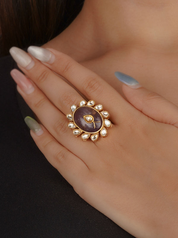 Purple Color Gold Plated Contemporary Ring - CC-RNG40
