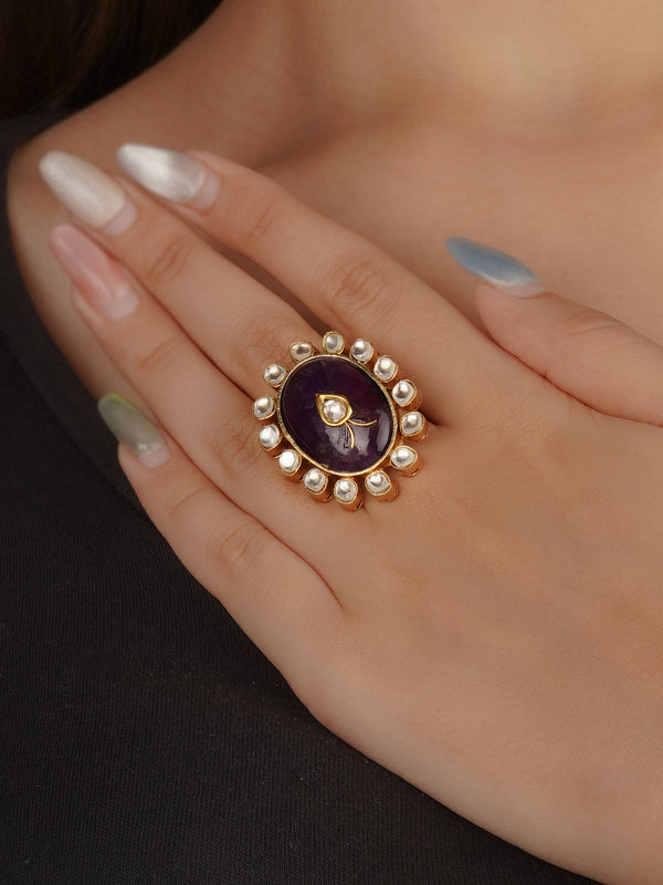 Purple Color Gold Plated Contemporary Ring - CC-RNG42