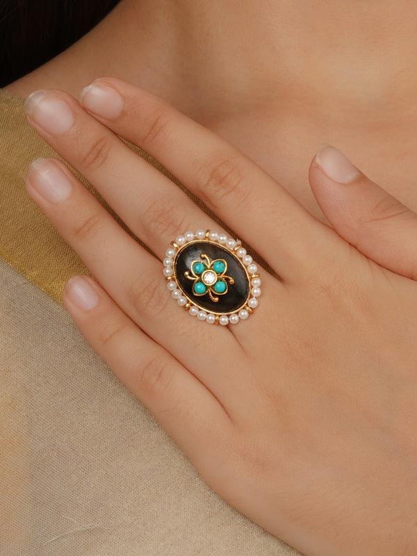 Multicolor Gold Plated Contemporary Ring - CC-RNG43B